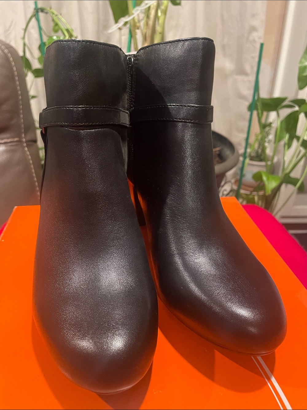 Easy Spirit Black Faux Leather Ankle Booties with Buckle Strap